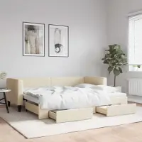 Prolenta Maison Exclusive - Lit de jour convertible avec tiroirs, couleur crème, 80 x 200 cm, tissu