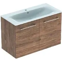 Geberit Selnova Square - Armoire lavabo 635x988x480 mm, avec lavabo, 2 portes, noyer caryer 501.262.00.1