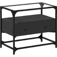 Syfax Meuble TV et dessus en verre noir 60x35x51 cm bois d'ingénierie