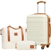 Sonstiges COOLIFE Ensemble de valises trolley ABS coque dure 4 roues serrure TSA Ensemble de bagages à main 3pcs blanc/marron