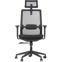 Stema Chaise de bureau ergonomique pivotante CUTLER, base en nylon, accoudoirs réglables, appui-tête et support lombaire, noir