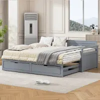 Flieks Canapé-lit 90x190cm avec lit gigogne, Lit classique en bois avec 2 tiroirs, Lit d'adolescent Lit d'enfant avec sommier à lattes, Canapé-lit Lit de jour, Gris