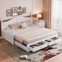 Flieks Lit de jour Lit en bois avec lit gigogne 90x190cm, Lit simple Lit de rangement avec tiroirs, Lit d'enfant Lit d'adolescent Daybed Lit d'invité, Blanc