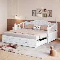 OKWISH Lit Gigogne en Bois 90/180x190 avec Tiroirs et Lit Extensible, Canapé-Lit Multifonction pour Chambre Enfant ou Adulte - Blanc - Sans Matelas
