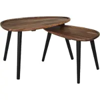 HowHomely | Table basse Lot de 2 - Table basse- 60 x 40 x 39 cm - Acacia - Pieds de table noirs