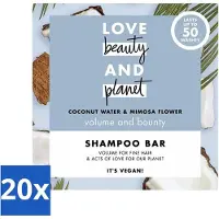 Love Beauty & Planet - Barre de shampooing - Eau de coco & Fleur de mimosa - Hydratation & volume - 90 g - Pack avantage - 20 pièces