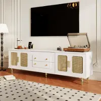 OKWISH Meuble TV 75x38x55,5 cm - 4 Portes et 2 Tiroirs - Blanc