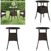 vidaXL Table de jardin Ø60x75 cm verre dur et poly rotin brun - Table de jardin - Tables de jardin - Table de jardin à manger - Outdoor Esstisch