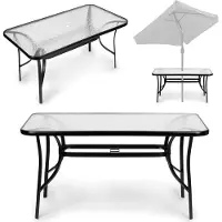 Northix Table de jardin en verre 120x70 cm, pour terrasse et jardin, verre trempé, trou parasol, MultiGarden