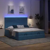 vidaXL Meubles Ottoman-lit avec matelas Bleu foncé 200x200 cm Velours - Lits Classiques 3314631