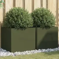 Prolenta Maison Exclusive - 2 bacs à plantes vert olive 49 x 47 x 46 cm en acier