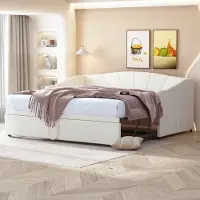 Flieks Canapé-lit 90x200/180x200cm avec lit extensible, canapé-lit Lit de jour Lit d'enfant Lit d'adolescent avec sommier à lattes, Daybett Velvet, Beige