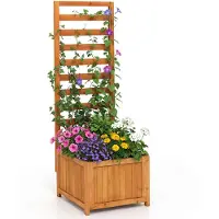 Costway Jardinière avec treillis, Jardinière pour plantes grimpantes, Jardinière surélevée avec treillis, liner & trous d'évacuation, Jardinière, 123 cm de haut (Orange)