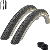 Schwalbe 2 pneus de vélo RoadCruiser K-Guard HS 484 noir/gumwall 47-559 (26 x 1,75") + 2 chambres à air AV12, démonte-pneus inclus