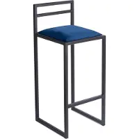 Ferro Tabouret de bar 95 cm noir avec dossier - Tabouret de bar loft en métal tapissé - bleu