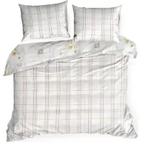 Eurofirany Garniture de lit 220x200 fleurs blanc double face + 2 x taies d'oreiller 70x80