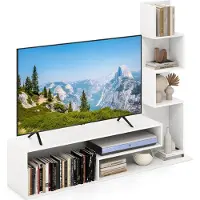 Costway Support TV pour téléviseurs jusqu'à 50 pouces, table console média avec étagères en L & compartiments ouverts, Entertainment-Center blanc