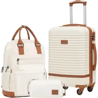 Sonstiges COOLIFE Valise Trolley Set de bagages à main ABS coque dure blanc/marron 3pcs