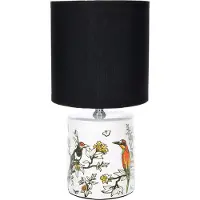 Ed Brubaker Lampe de table ou de chevet Design asiatique d'oiseau - Lampe chinoise avec pied en céramique - 29,5 cm de hauteur, Blanc Noir