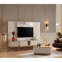 Xl Moebel Gmbh Weißes Lowboard Mit TV-Rahmen Wohnzimmer Designer Möbel Edelstahlrahmen