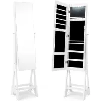 Northix Armoire à bijoux 2 en 1 avec miroir sur pied avec 12 LED Armoire à miroir verrouillable avec miroir pleine longueur blanc