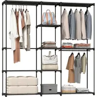 HOMCOM Armoire de rangement, penderie en tissu, armoire chambre, penderie vêtement avec barre de suspension et étagères, pour vestiaire, chambre, dressing, 182 x 43 x 185 cm, noir