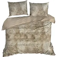Eurofirany | Parure de lit - 100 % coton - 160 x 200 cm - Linge de lit - beige marron - Housse de couette - Motif marbré