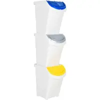 The Living Store Poubelle avec couvercles 3 pcs Empilable Blanc PP 120 L