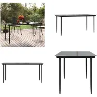 vidaXL Table de jardin noire 160x80x74 cm Acier et verre trempé - Table de salle à manger - Tables - Table de jardin
