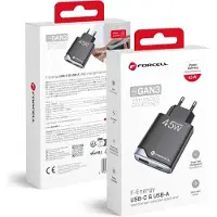 Forcell F-ENERGY GaN III B245202(1A1C) Chargeur de voyage ultra-mince 1 x Typ C + 1 x USB A PD QC4.0 3A 45W noir