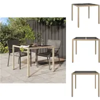vidaXL Table de jardin 90x90x75 cm Verre trempé Poly rotin Beige - Tables de jardin