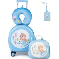 StarTech.com Set de valises pour enfants - Valise + sac à dos - 4 pièces - Coque rigide en ABS - 25 cm + 36 cm - Trolley à roulettes - Bleu