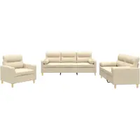 vidaXL Ensemble de canapés 3 pièces avec coussins Crème Tissu