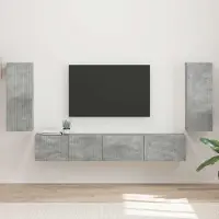 Prolenta Meuble TV exclusif - Ensemble de 4 pièces en bois imitation béton gris