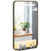 Costway Miroir avec éclairage, miroir de salle de bain avec fonction antibuée, 3 couleurs de lumière & luminosité réglable, miroir mural avec cadre en aluminium