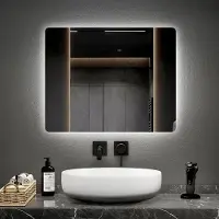 Emke Miroir de salle de bain avec éclairage LED Miroir mural avec interrupteur tactile et antibuée, 50x60cm Miroir de salle de bain avec 2 couleurs de lumière