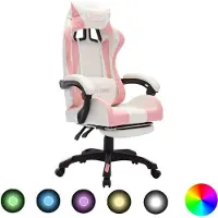 Syfax Fauteuil de jeux vidéo avec LED RVB Rose et blanc Similicuir
