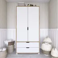 Skye Decor , armoire haut de gamme, 90 x 183 x 45 cm, 100 % aggloméré mélaminé, épaisseur 18 mm, nombreuses étagères, fixation murale possible, disponible en noyer clair et blanc, design scandinave.