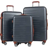 Costway Set de valises 3 pièces 20/24/28 pouces, set de valises de voyage à coque dure avec serrure TSA, poignée de traction télescopique & 4 roulettes, bagage à main extensible Gris