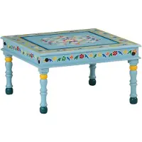 Syfax Table basse turquoise bois de manguier massif peint à la main