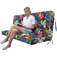 Hobbygarden POLA coussin pour balançoire de jardin 100×106×10 cm - imperméable, avec protection UV, matelassé, confortable, avec attaches - feuilles colorées