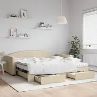Prolenta Maison Exclusive - Lit de jour convertible avec tiroirs, couleur crème, 100 x 200 cm, tissu