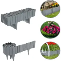 XMTECH 4,6m Palissade de jardin aspect bois, bordure de gazon et de parterre, clôture de parterre décorative, bordure de tonte pour le jardin, set de 8 pièces, gris