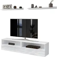 Mirjan 24 Ensemble de 2 meubles TV sur pieds SALADO – blanc / blanc brillant + 2 étagères ES