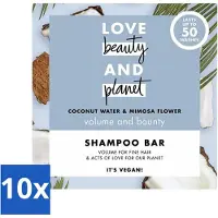 Love Beauty & Planet - Barre de shampooing - Eau de coco & Fleur de mimosa - Hydratation & volume - 90 g - Pack avantage - 10 pièces