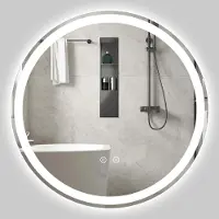 Costway Miroir avec éclairage, miroir de salle de bain rond, miroir de salle de bain avec interrupteur tactile, système de mémoire et fonction anti-buée, miroir mural
