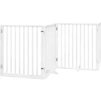 Syfax Porte pour chien pliable à 4 panneaux, blanche, 320 cm, bois de peuplier