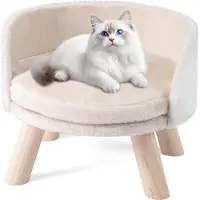 Costway Canapé pour chats, Lit pour chats surélevé, Canapé pour chats avec coussin rond, dossier & pieds en bois, Fauteuil pour chats Canapé pour animaux domestiques Souple, 42x42x33 cm, Beige