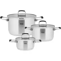 Teesa set de 6 casseroles en acier inoxydable, verre trempé, compatible induction