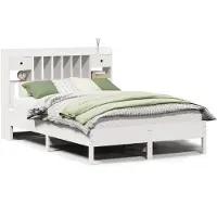 vidaXL Lit en bois massif avec étagère sans matelas blanc 135x190 cm pin